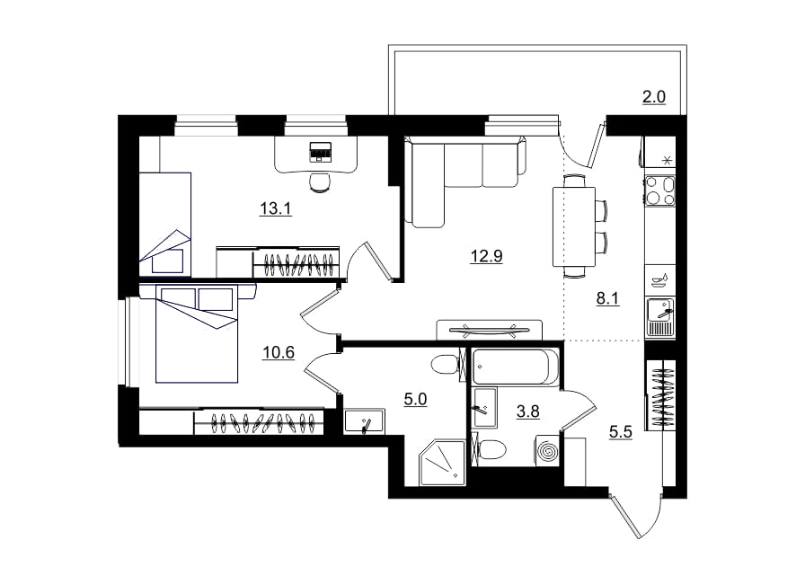 планировка квартиры 61 м2